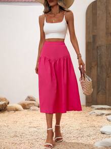 SHEIN Privé Váy nữ màu trơn Giải trí - Màu Hồng Tươi - Xem 3