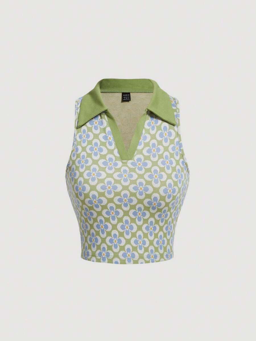 SHEIN MOD 印花拼接領短款背心 - 彩色 - 查看 1