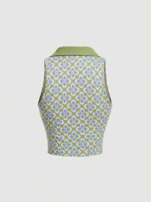 SHEIN MOD 印花拼接領短款背心 - 彩色 - 查看 2