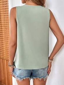 SHEIN Privé Draped Collar Solid Sleeveless Blouse - Green - View 2