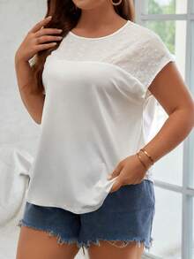 SHEIN Frenchy Plus Eyelet Embroidery Batwing Sleeve Tee - White - View 3