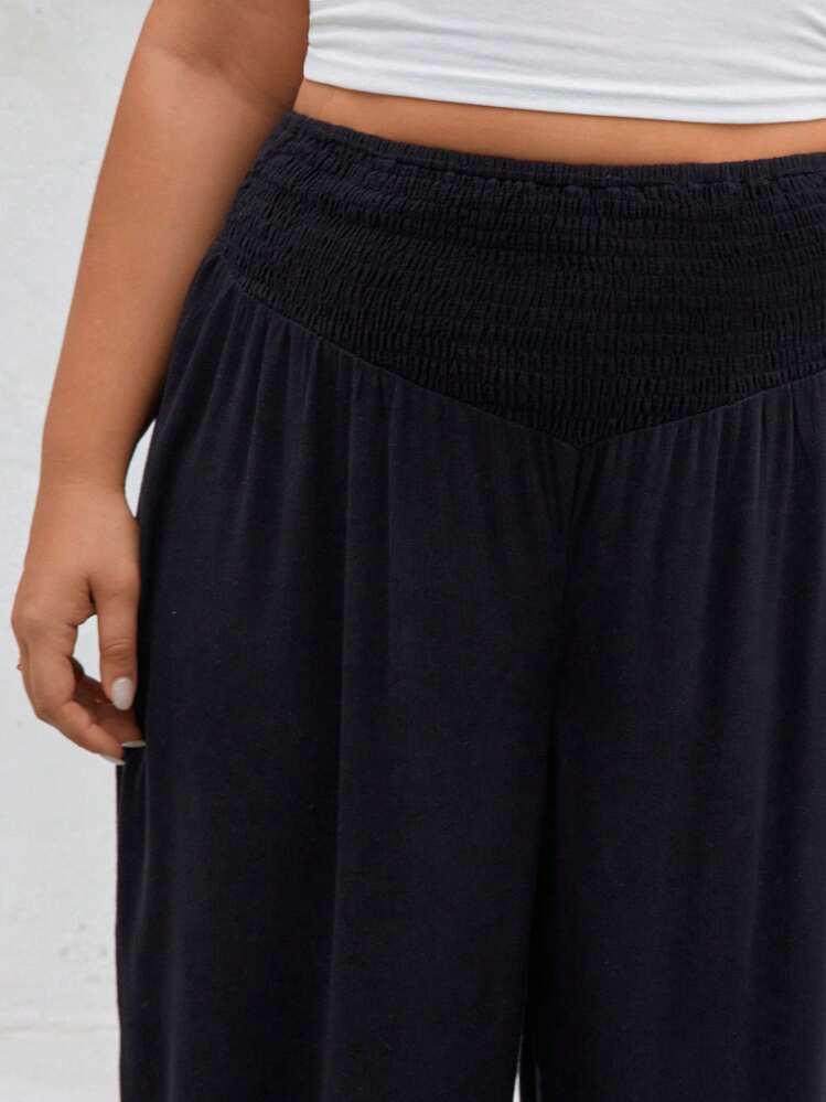 SHEIN Frenchy מכווץ פשוט קז'ואל מכנסיים במידות גדולות - שחור - ראה 2