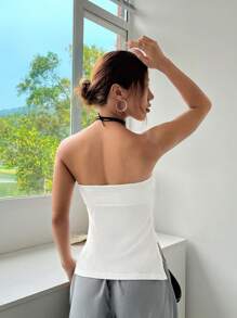 SHEIN EZwear 夏季服飾純色開叉下擺筒白色上衣 - 白色 - 查看 2