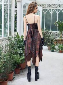 ROMWE Goth 印花手帕下擺吊帶連衣裙不附腰帶 - 棕色 - 查看 2