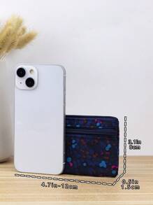 Bolsa de Moedas com Zíper em Tecido com Estampa de Bolinhas Azuis