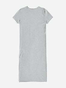 SHEIN EZwear 條紋印花T恤連衣裙 - 淺灰色 - 查看 2