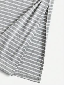 SHEIN EZwear 條紋印花T恤連衣裙 - 淺灰色 - 查看 4