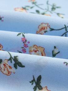 GENKIRA Vestido con estampado floral pecho con fruncido de manga farol - Celeste - Ver 3