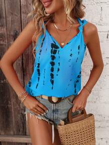 SHEIN LUNE Tie Dye Tank Top Graphic Tees Women Tops - Mint Blue - View 1