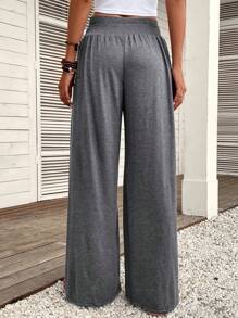 SHEIN LUNE Pantalones de pierna ancha unicolor - Gris Oscuro - Ver 3