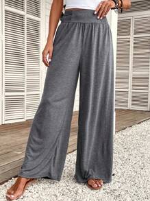 SHEIN LUNE Pantalones de pierna ancha unicolor - Gris Oscuro - Ver 5