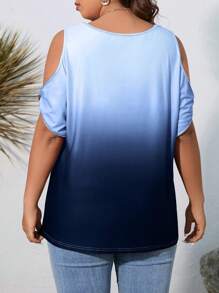 EMERY ROSE Camiseta gráfica de hombros descubiertos degradada talla grande, top de verano para mujer