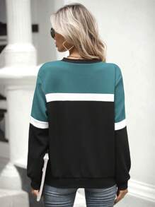 SHEIN LUNE Color Block Drop Shoulder Sweatshirt - Mint Green - View 2