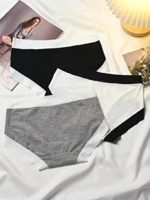 SHEIN 青少年女孩3入組愛心圖案撞色滾邊內褲