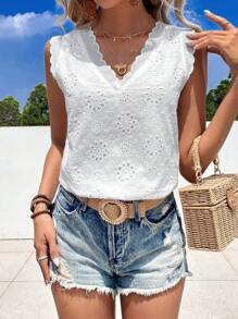 Breezaya 網眼刺繡貝殼邊襯衫 - 白色 - 查看 1