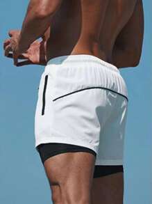 Manfinity Sport Corelite Quần short thể thao 2 trong 1 dành cho nam, có dây rút, in chữ, thích hợp cho tập gym và chạy bộ. Quần short thể thao, quần tập gym, quần nỉ. - trắng - Xem 2