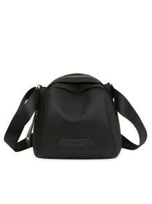 新款時尚女士肩膀郵差包素色腰包 - 黑色 - 查看 1