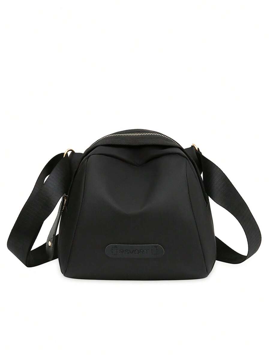 新款時尚女士肩膀郵差包素色腰包 - 黑色 - 查看 1