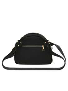 新款時尚女士肩膀郵差包素色腰包 - 黑色 - 查看 2