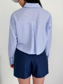 EURMUSE Striped Print Drop Shoulder Shirt - Blue - View 6