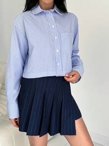 EURMUSE Striped Print Drop Shoulder Shirt - Blue - View 4