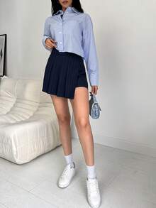 EURMUSE Striped Print Drop Shoulder Shirt - Blue - View 5