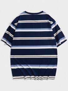 Manfinity VCAY 男士休闲条纹印花落肩 T 恤 - 彩色 - 查看 2