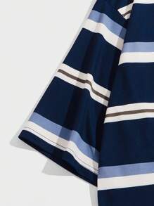 Manfinity VCAY 男士休闲条纹印花落肩 T 恤 - 彩色 - 查看 3