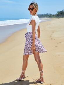 EURMUSE 碎花荷葉袖繫腰帶連衣裙 - 彩色 - 查看 2