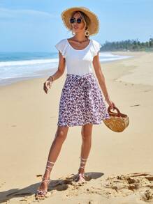 EURMUSE 碎花荷葉袖繫腰帶連衣裙 - 彩色 - 查看 4