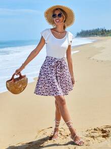 EURMUSE 碎花荷葉袖繫腰帶連衣裙 - 彩色 - 查看 5