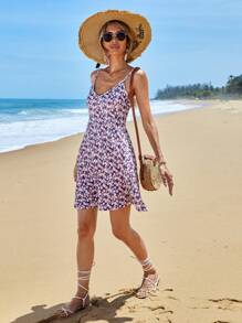 RueChic Abito con bretelle sottile con stampa fiorellini