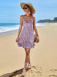 RueChic Abito con bretelle sottile con stampa fiorellini