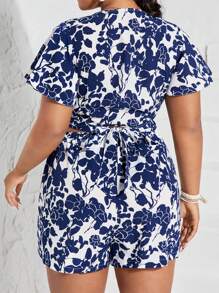 SHEIN VCAY Top court à manches papillon et short avec imprimé floral bohème d'été