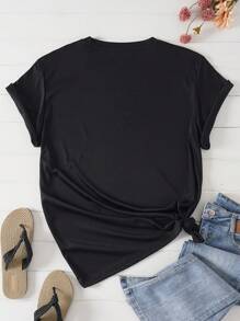 SHEIN EZwear Plus Mona Lisa Print Tee - Black - View 2