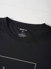 SHEIN EZwear Plus Mona Lisa Print Tee - Black - View 3