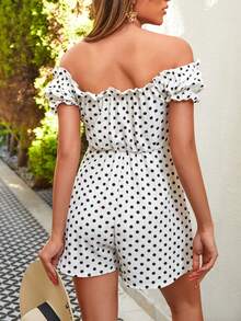 EURMUSE Mono de lunares de hombros descubiertos pecho con fruncido - Blanco - Ver 2