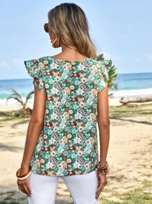 EMERY ROSE Allover Floral Print Keyhole Neckline Butterfly Sleeve Blouse - Multicolor - View 2