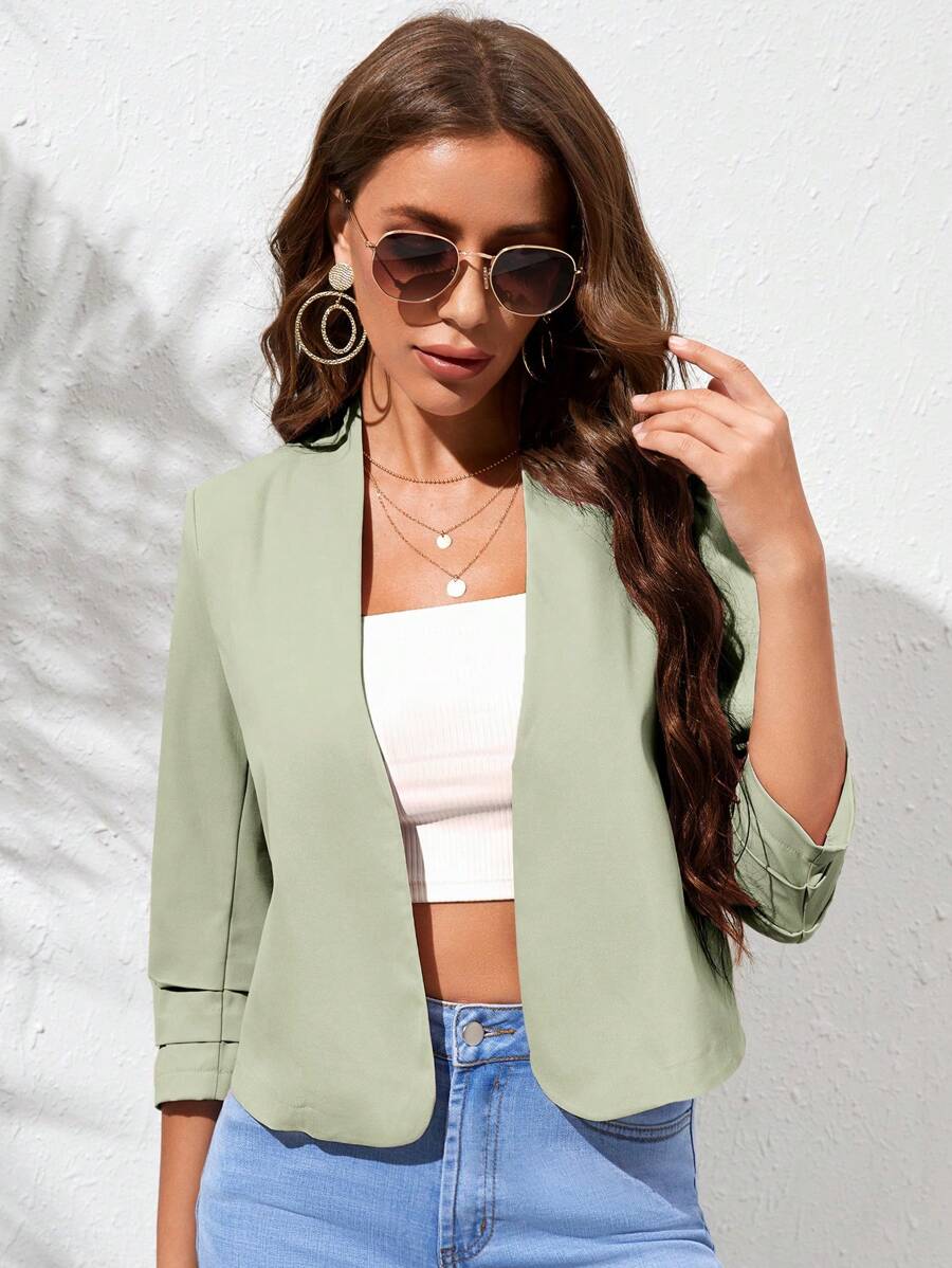 SHEIN Clasi 素色開門襟西裝外套 - 薄荷綠 - 查看 1