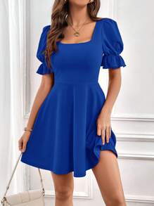 SHEIN Privé Square Neck Puff Sleeve A-line Dress