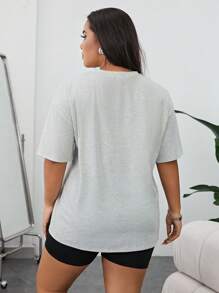 SHEIN EZwear 休閒字母 熱帶印花大碼T恤 - 白色 - 查看 3