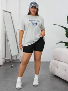 SHEIN EZwear 休閒字母 熱帶印花大碼T恤 - 白色 - 查看 4