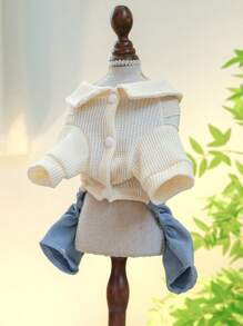 1 bộ áo liền quần thú cưng thêu cà phê cho chó và mèo cho cả mùa - Màu xanh lam - Xem 2