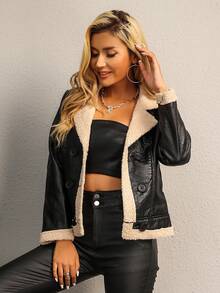 Teddy Panel PU Leather Jacket