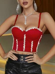 Apperloth A Top corsé de tirantes bustier con diamante de imitación - Rojo - Ver 1