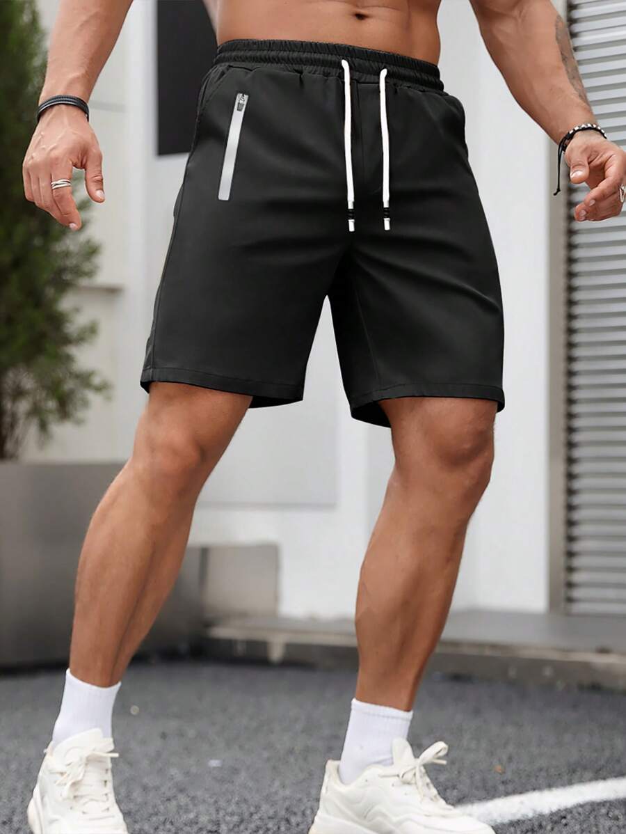Manfinity Homme Men Drawstring Waist Zip Pocket Shorts - Black - View 1