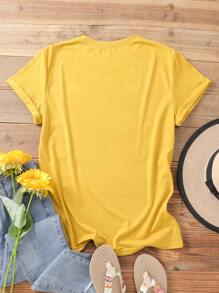 SHEIN LUNE Áo thun nữ Lá thư Loại bướm Giải trí - Màu vàng - Xem 2