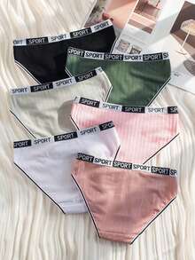 مجموعة سراويل داخلية رياضية بشريط الحروف اللاتينية، 6 حزم - متعدد الألوان - مشاهدة 2