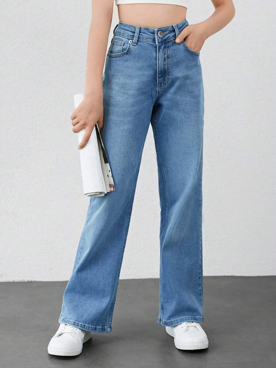 RueChic Teen Girls Slant Pocket Straight Leg Jeans - Light Wash - View 1