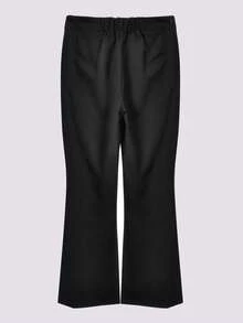 Solid Slit Hem Flare Leg Trousers - Black - View 2